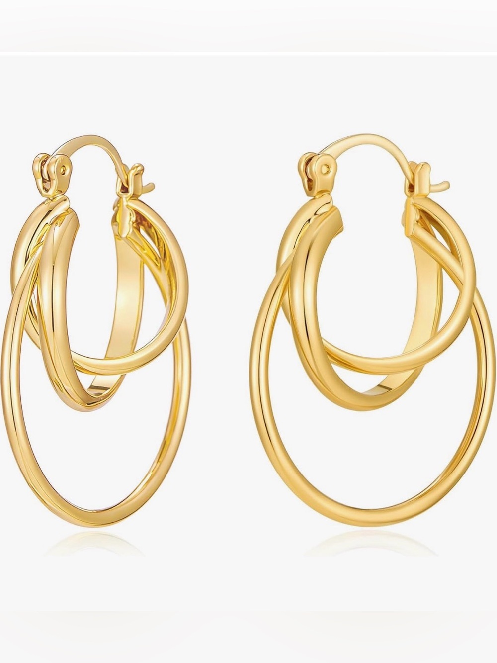14k Gold plated Modern Triple Hoop Drop Earrings - Women Jewelry